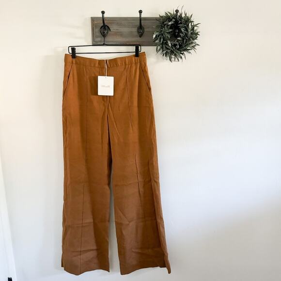 NWT Diane Von Furstenberg Brown Pleat Front Flare Pants 12 - Picture 1 of 6